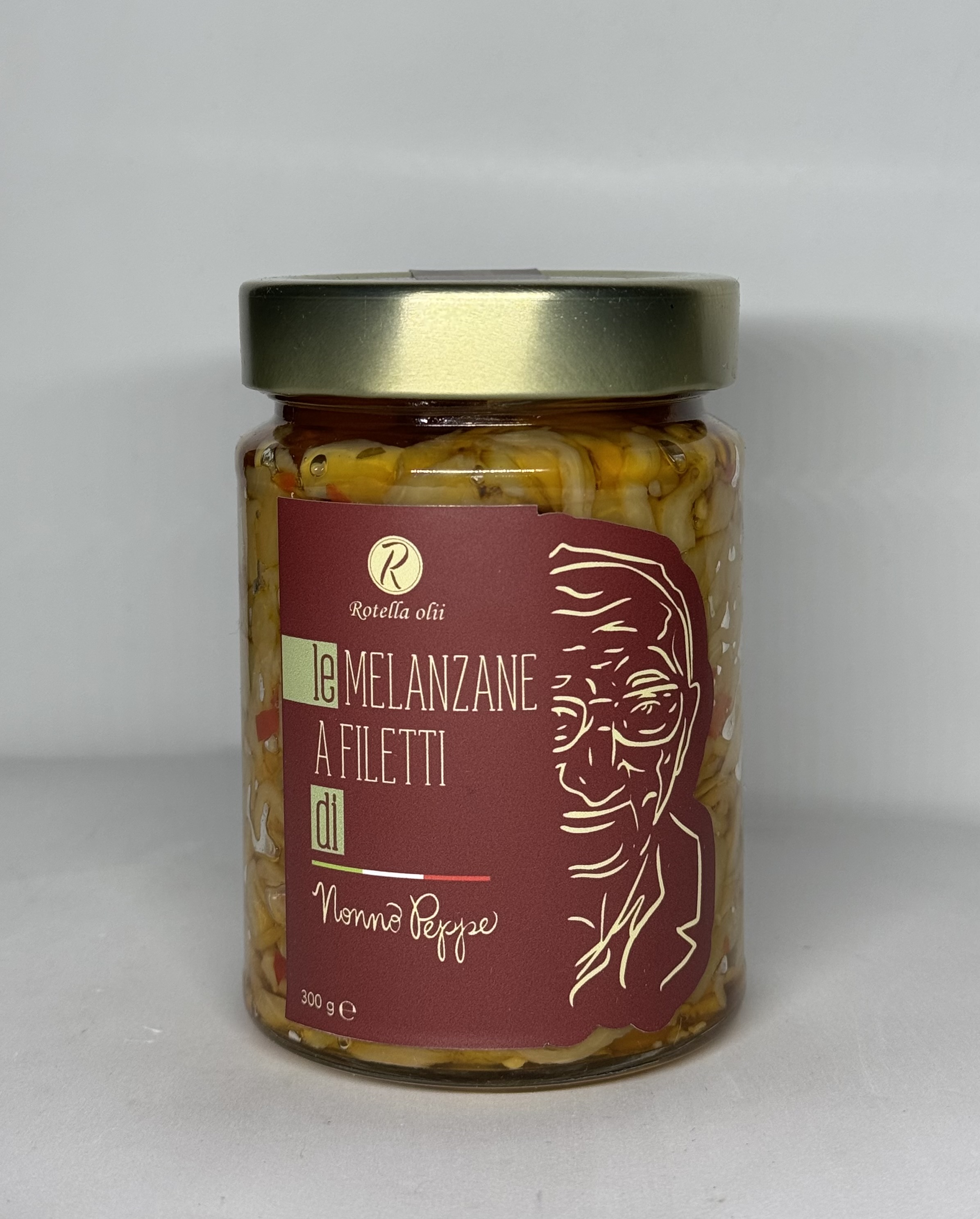 Melanzane tagliate a listarelle e condite, in conserva sott'olio